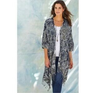 NWT Soft Surroundings Beaded/Embellished Cardigan Asymmetrical Hem and Tassels